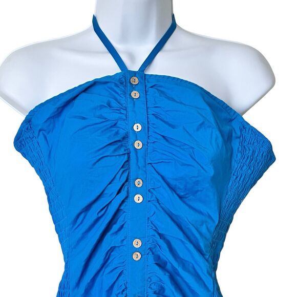Free People L Bali Babe Royal Blue Bodycon Gather Cotton Halter Y2K Dress - Picture 5 of 10